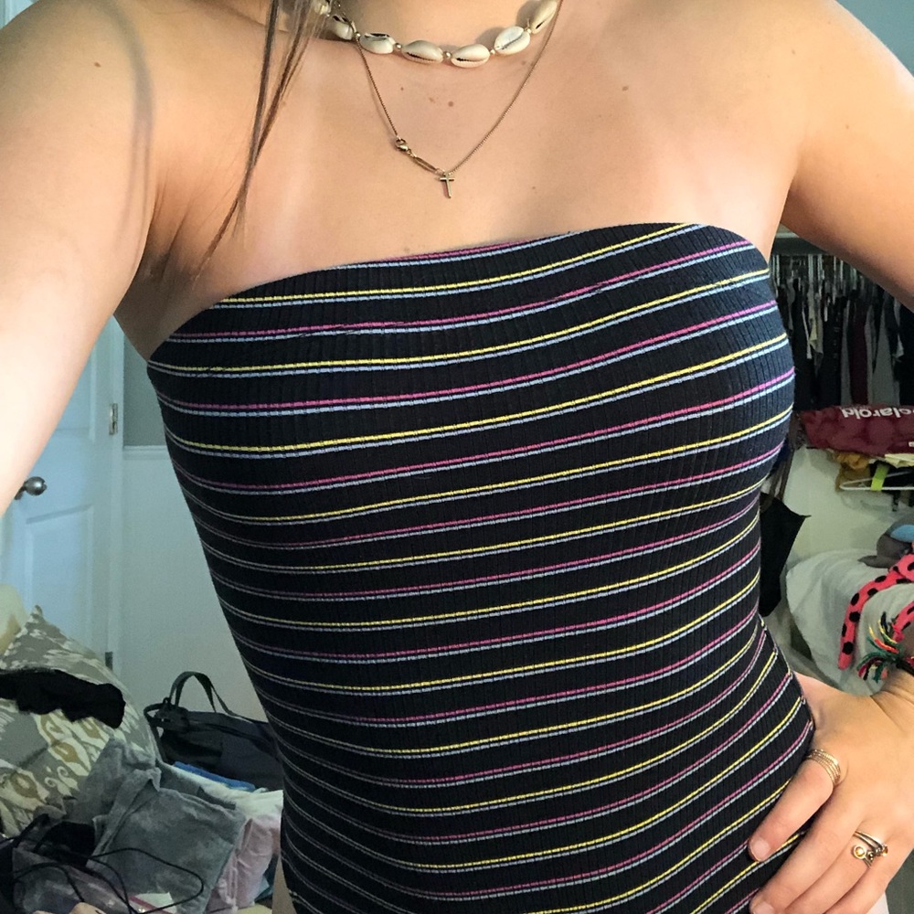 Strapless striped body suit